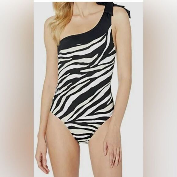 La Blanca Tummy Control Animal Print Shoulder Bow 1 Piece Swimsuit Size 8 NWT - Picture 1 of 10